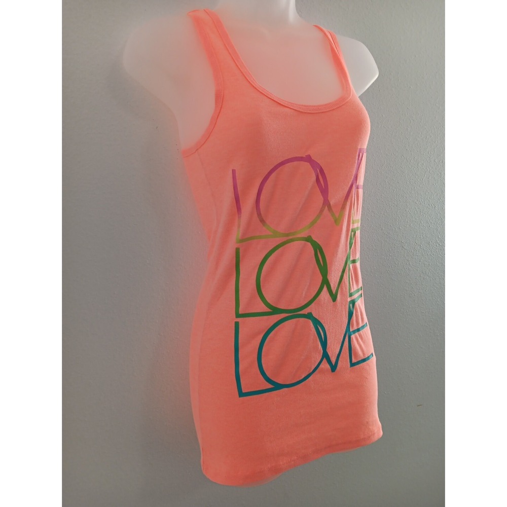 NOBO Racerback Tank Top‎ Womens Large Y2K Ribbed Longline LOVE LOVE LOVE Stretch - Picture 2 of 7